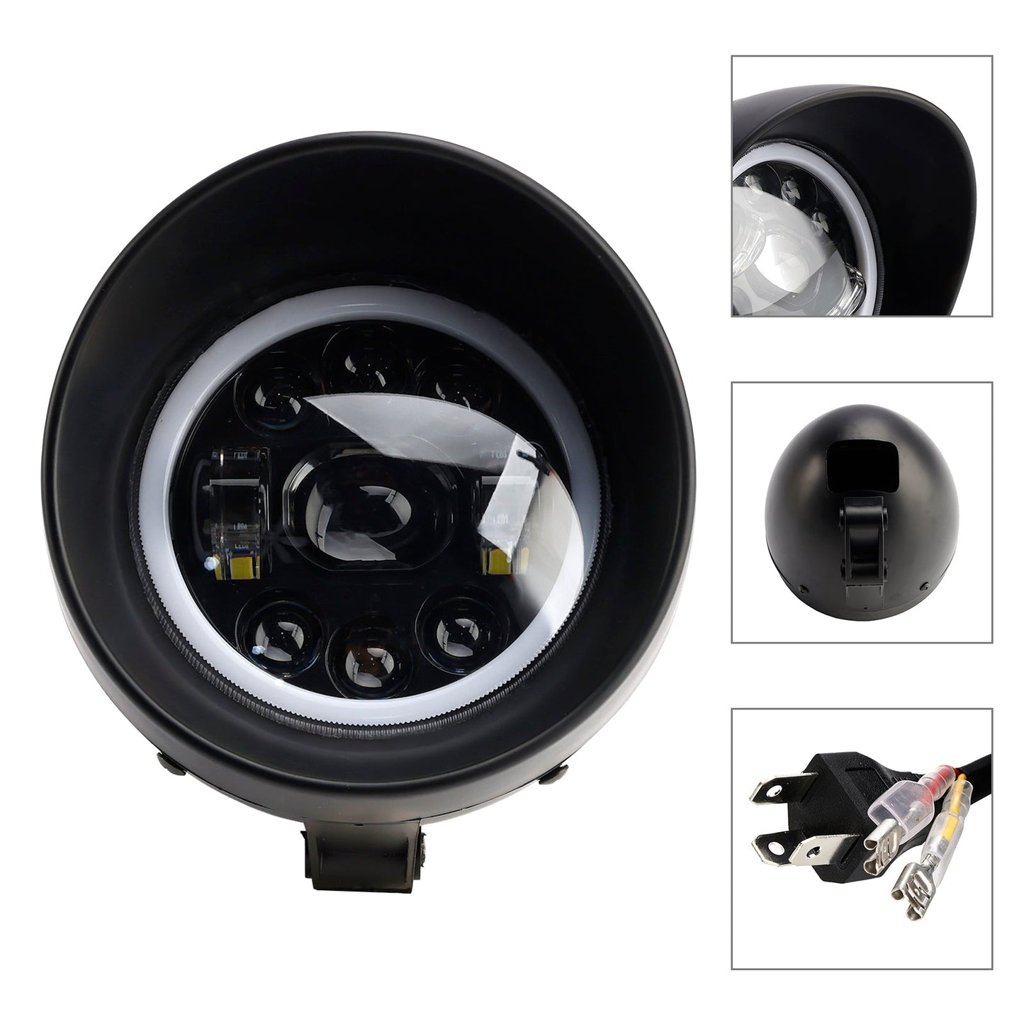 9-Bulbs Beam Headlight Fog Lamp Custom Fits Black For Racer Bobber Chopper