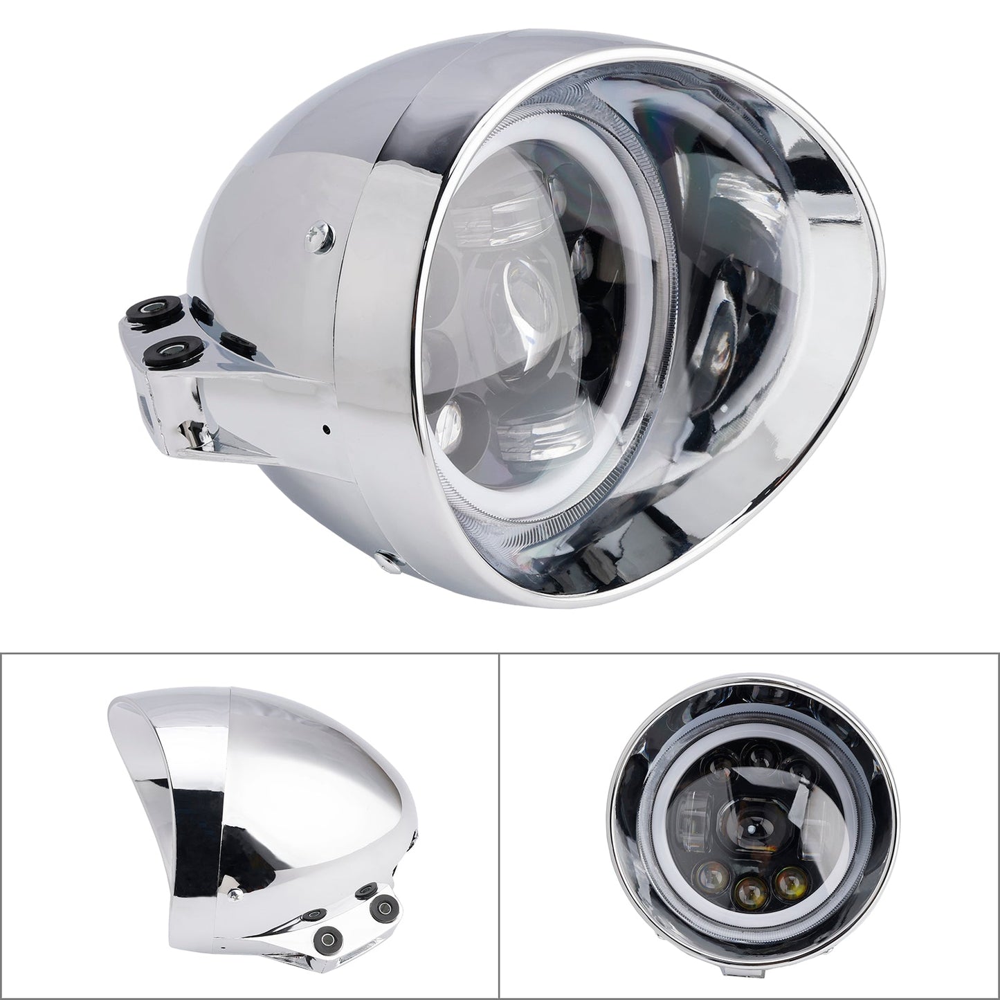 Motorcycle Beam Headlight Fog Lamp Custom Fits Chrome For Racer Bobber Chopper