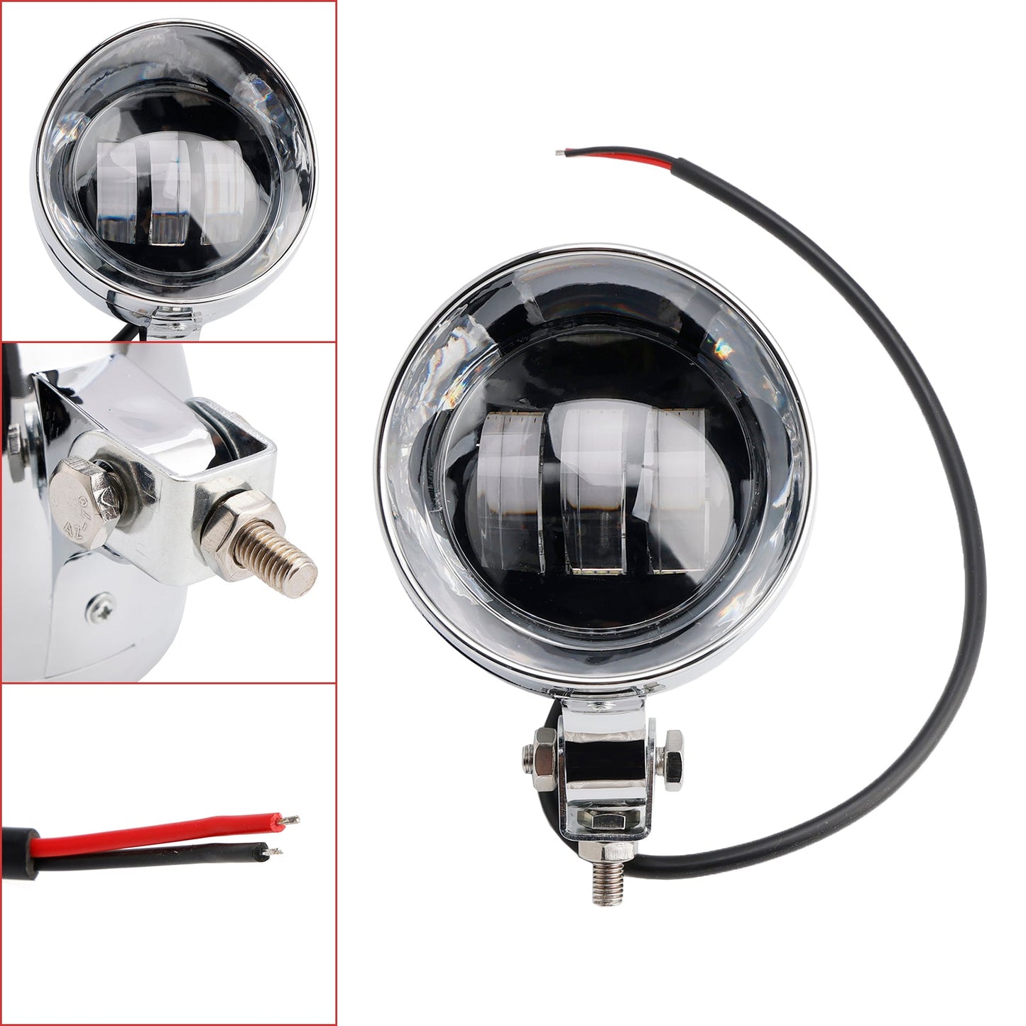 Racer Bobber Chopper Motorcycle Beam Headlight Fog Lamp Custom Chrome