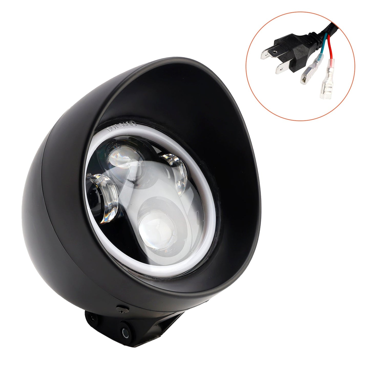 Black Motorcycle Beam Headlight Fog Lamp Custom Fits For Racer Bobber Chopper