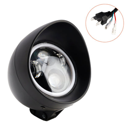 Black Motorcycle Beam Headlight Fog Lamp Custom Fits For Racer Bobber Chopper