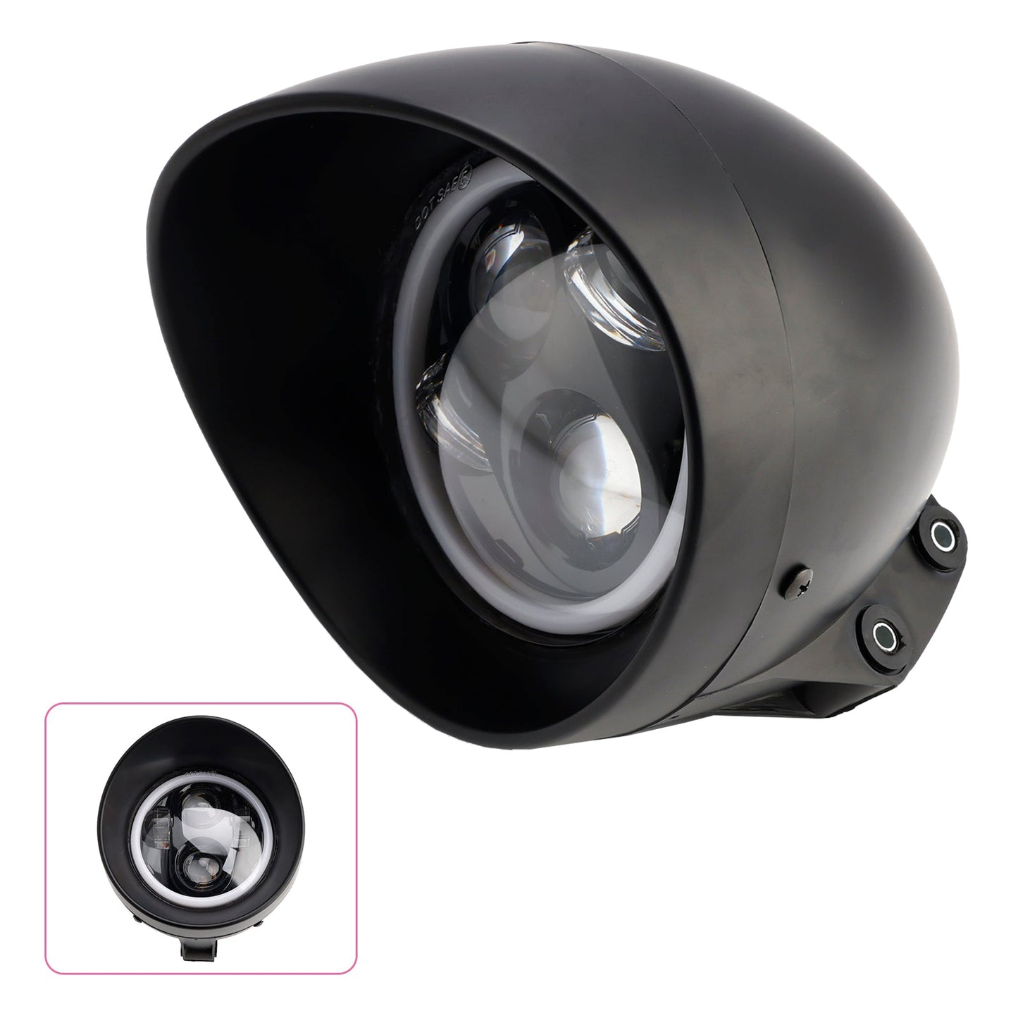 Black Motorcycle Beam Headlight Fog Lamp Custom Fits For Racer Bobber Chopper