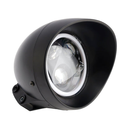 Black Motorcycle Beam Headlight Fog Lamp Custom Fits For Racer Bobber Chopper