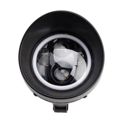 Black Motorcycle Beam Headlight Fog Lamp Custom Fits For Racer Bobber Chopper