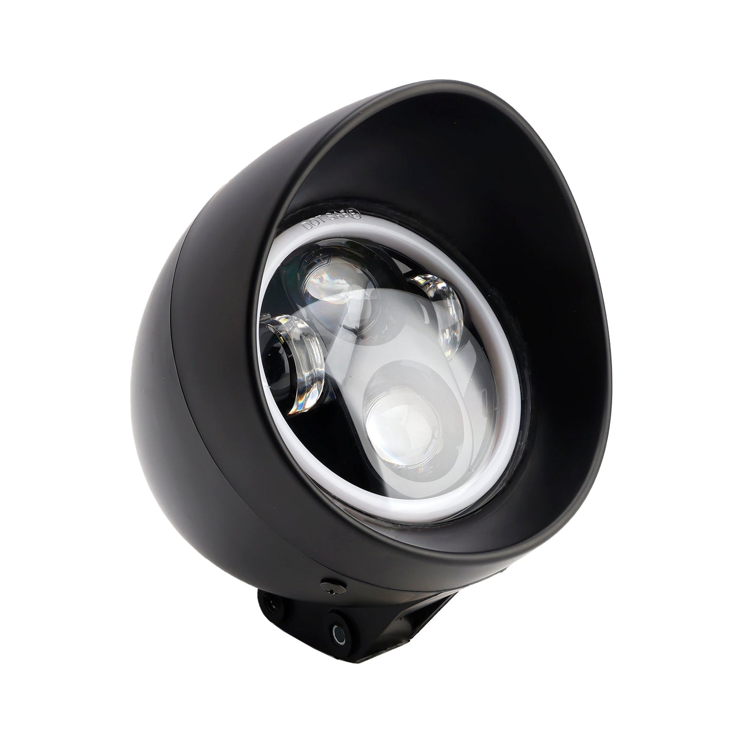 Black Motorcycle Beam Headlight Fog Lamp Custom Fits For Racer Bobber Chopper