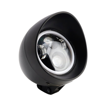 Black Motorcycle Beam Headlight Fog Lamp Custom Fits For Racer Bobber Chopper
