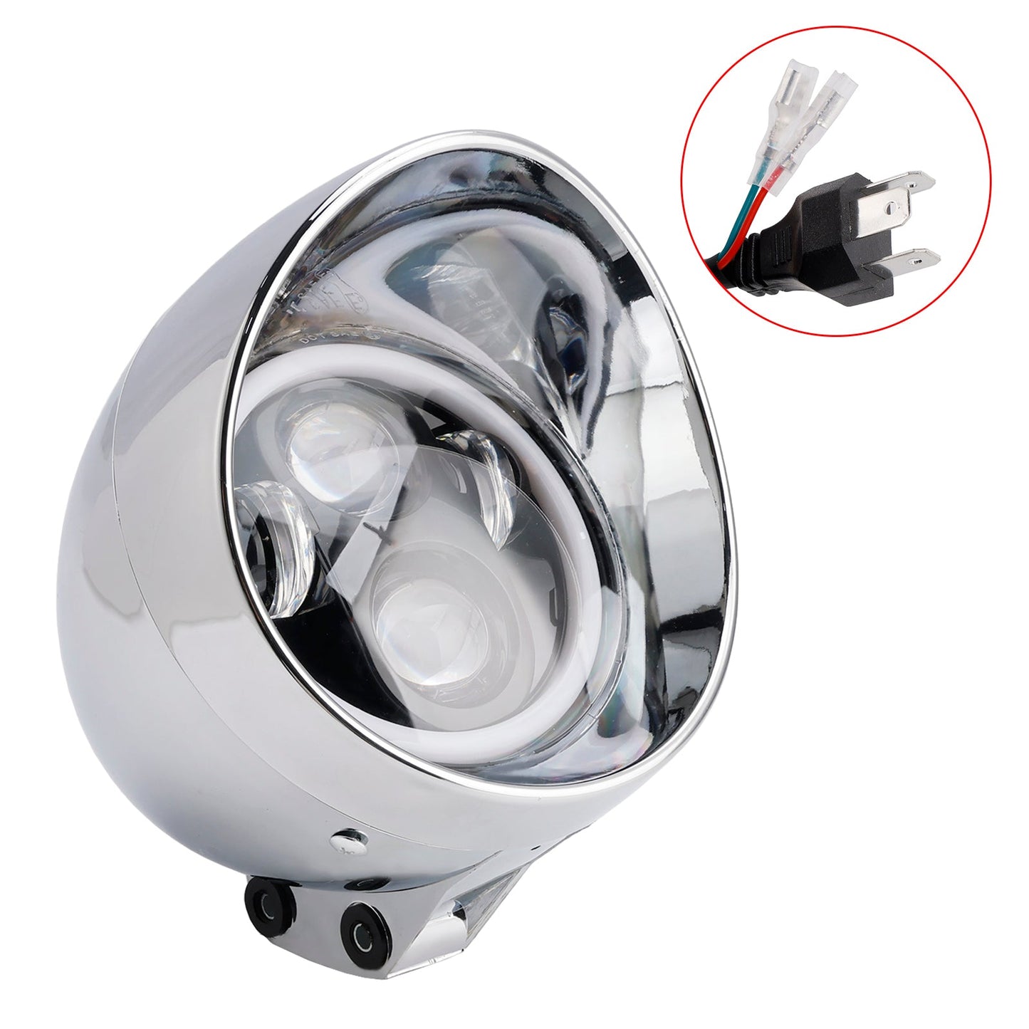 Chrome Motorcycle Beam Headlight Fog Lamp Custom Fits For Racer Bobber Chopper
