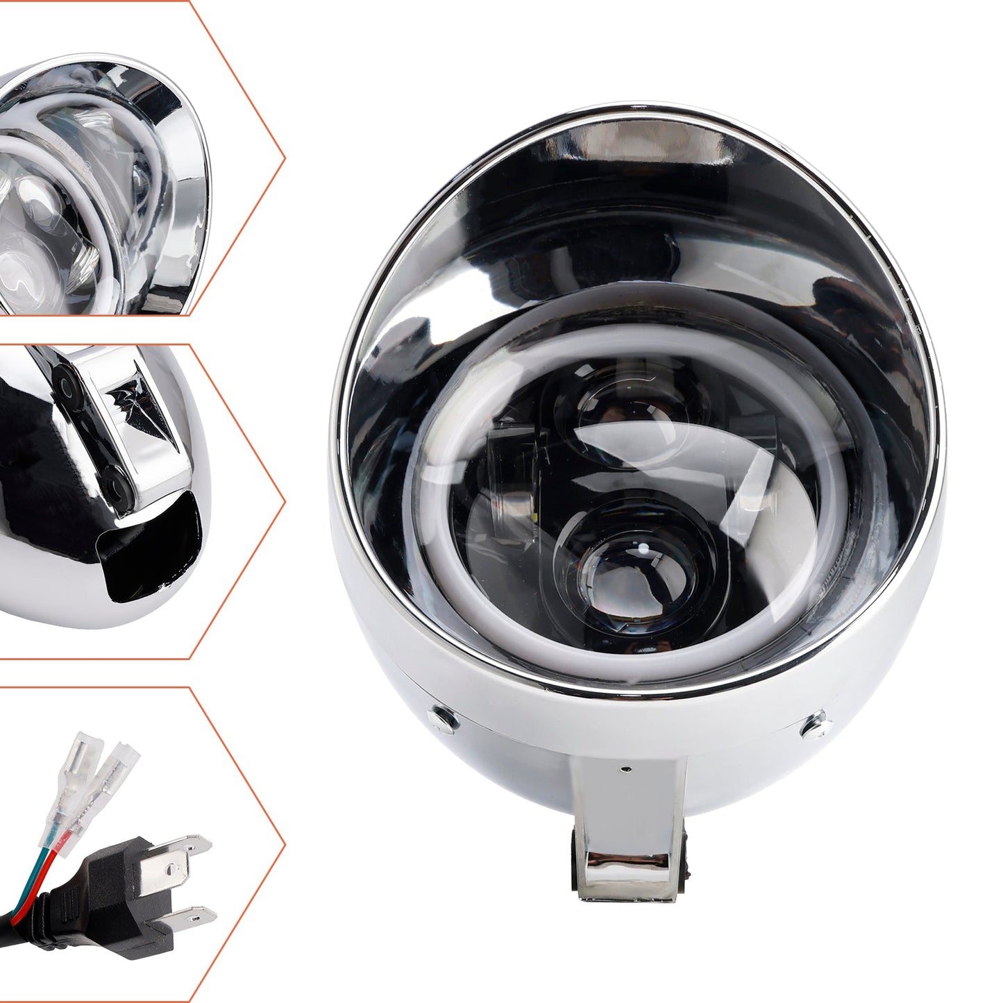 Chrome Motorcycle Beam Headlight Fog Lamp Custom Fits For Racer Bobber Chopper