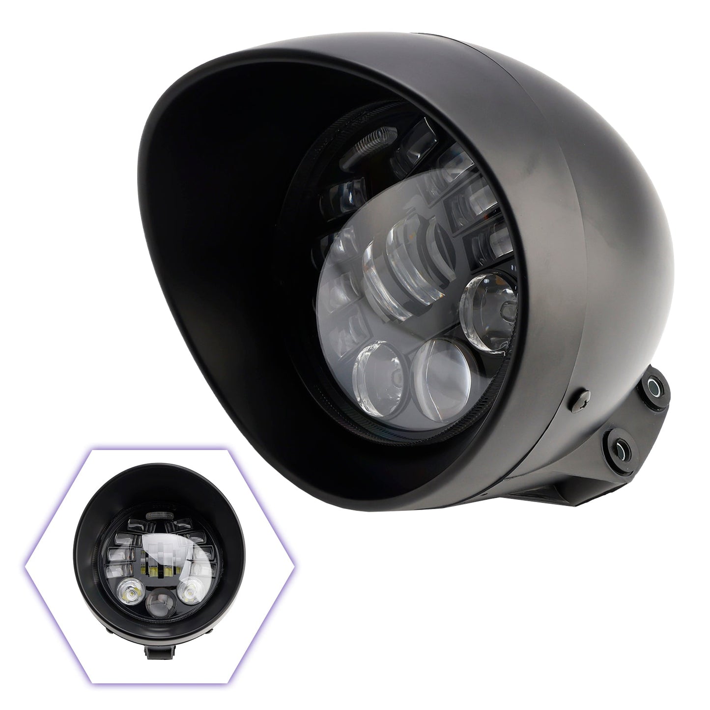 Racer Bobber Chopper Black Multifunctional Beam Headlight Fog Lamp Custom