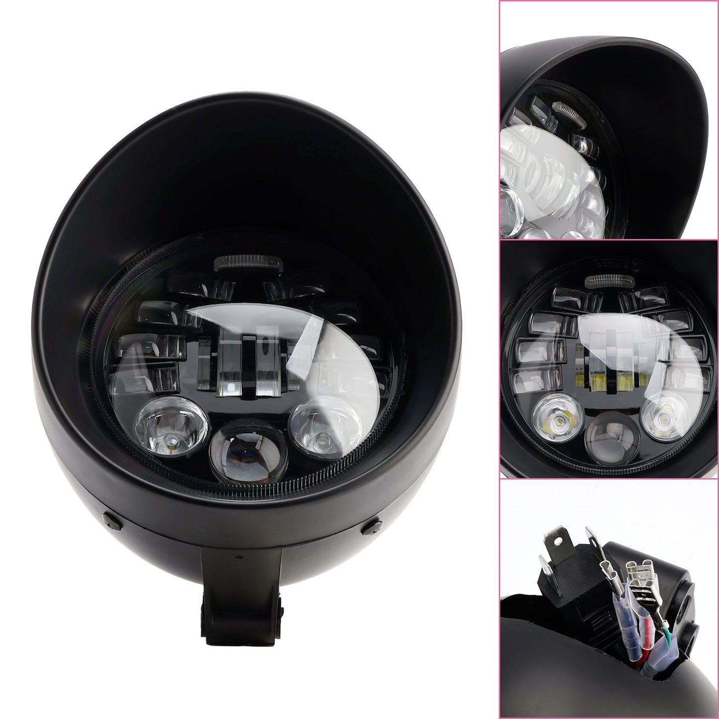 Racer Bobber Chopper Black Multifunctional Beam Headlight Fog Lamp Custom