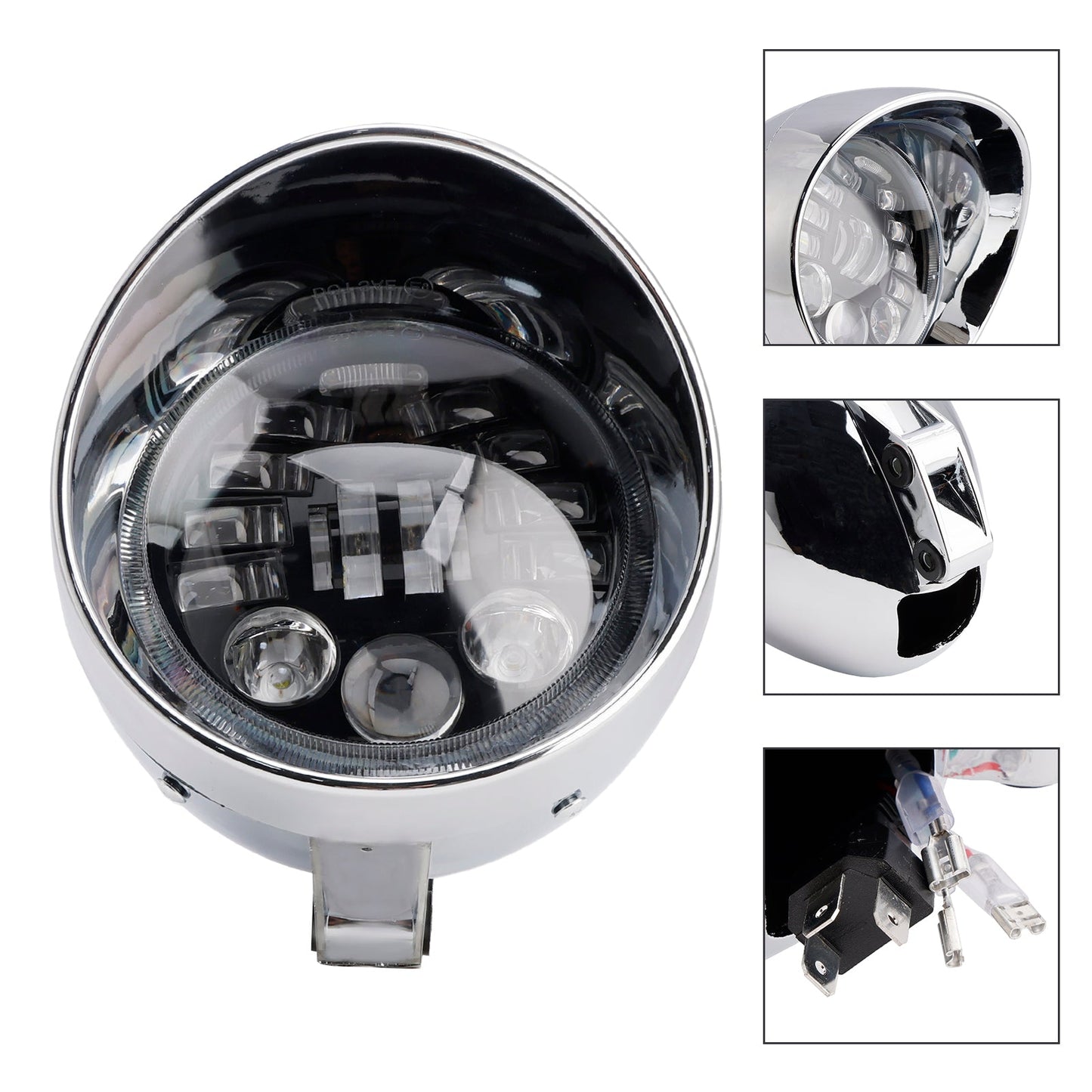 Racer Bobber Chrome Black Multifunctional Beam Headlight Fog Lamp Custom