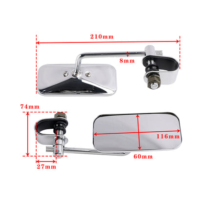 Cafe Racer Bobber Chopper Tracker Chrome Retro Retangular Mirrors with clamp