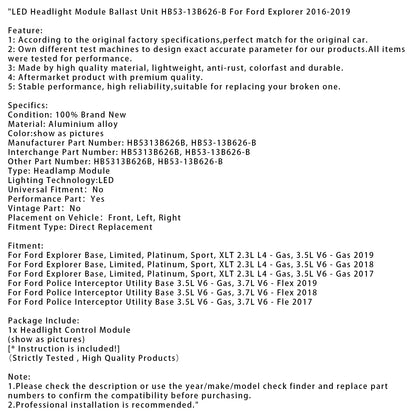 2016-2019 Explorer Ford HB53-13B626-B Led Headlight Module Control Unit