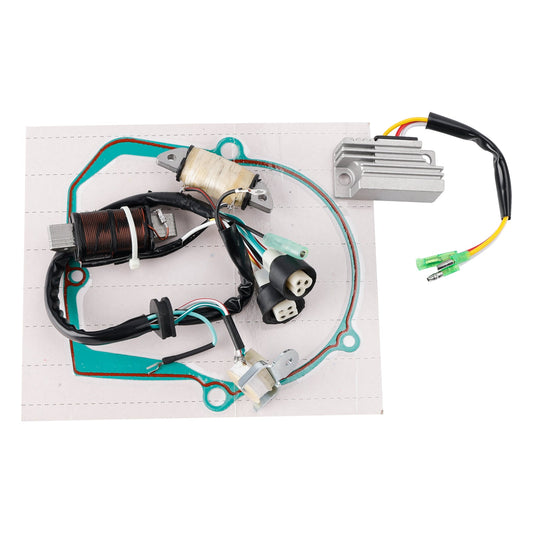 Bobine stator Yamaha YFM80 Badger Moto 4 (1985-1988) 55X-85560-M0 + régulateur de tension 55X-81960-90 + joint d'étanchéité 3GB-15451-00