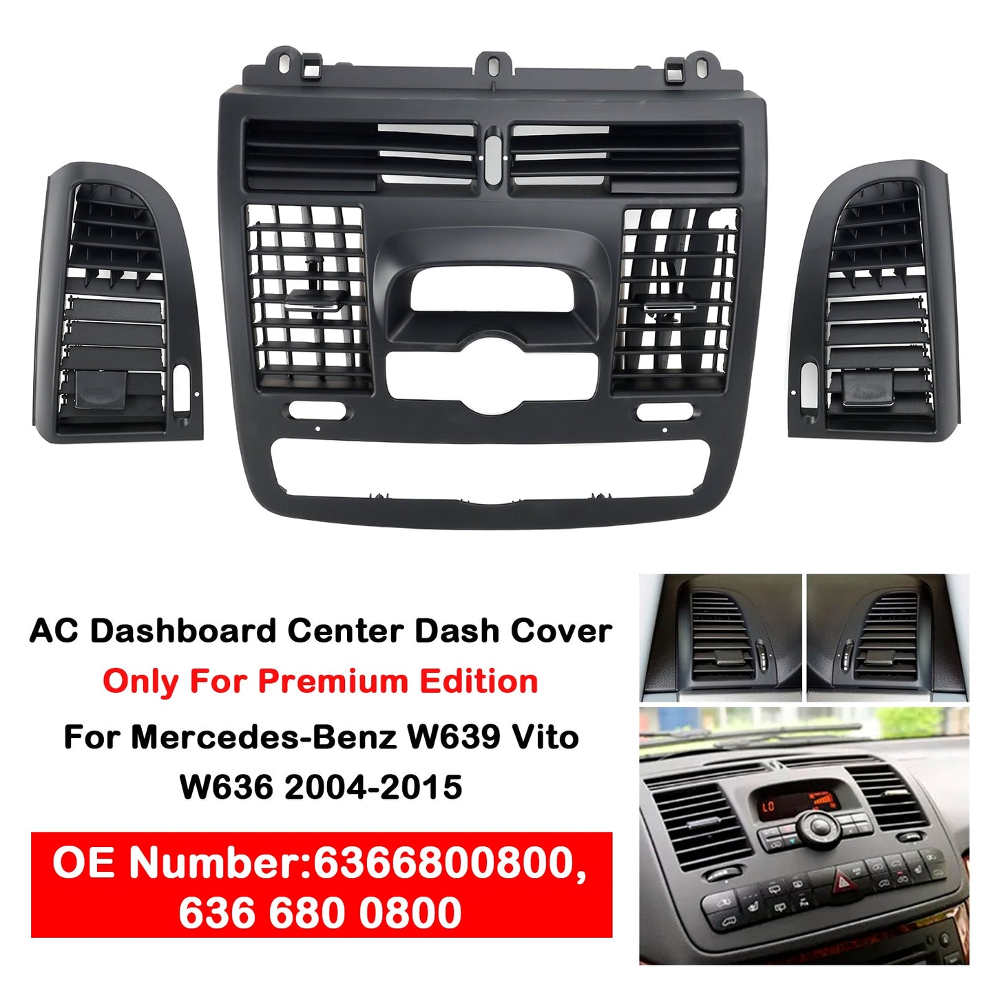 Benz Vito W639 Viano 2004-2015 Center Front L&R Dashboard A/C Air Conditioner Outlet Cover