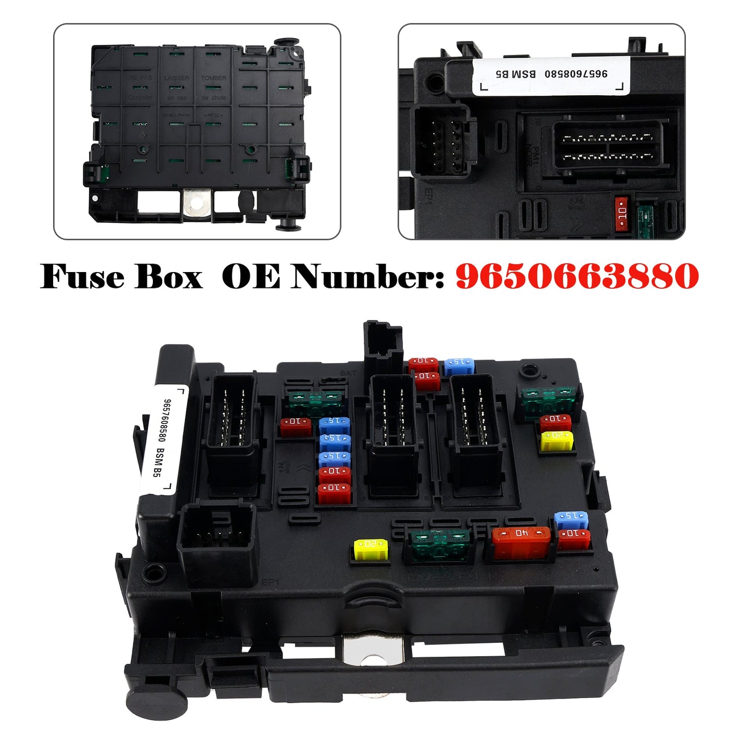 Boîte à fusibles 9650663880 pour Citroën C3 C4 C5 Peugeot 1007 206 206+ 307 406 807