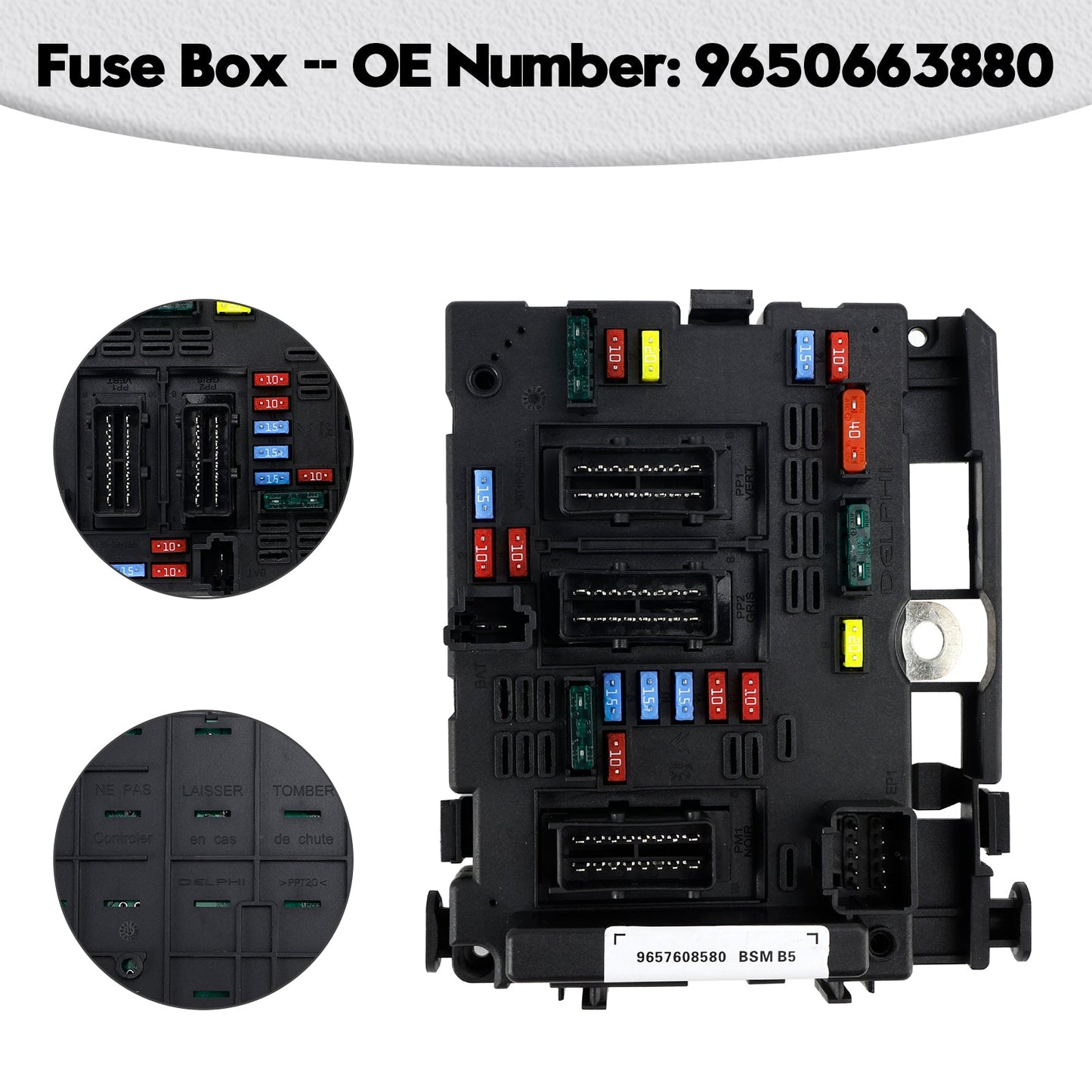 Boîte à fusibles 9650663880 pour Citroën C3 C4 C5 Peugeot 1007 206 206+ 307 406 807