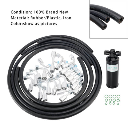 26PCS Air Conditioning Hose and Fitting Kit Includes 6.5 ft #6#8#10 AC Hoses #6#8#10 AC Fittings and Universal AC Receiver Drier