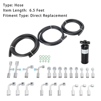 26PCS Air Conditioning Hose and Fitting Kit Includes 6.5 ft #6#8#10 AC Hoses #6#8#10 AC Fittings and Universal AC Receiver Drier