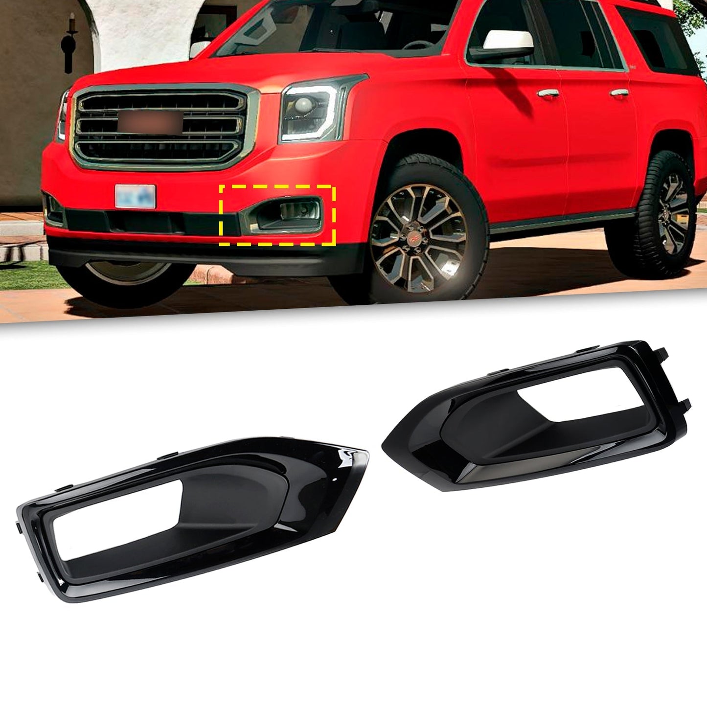 2015-2020 GMC Yukon/Yukon XL Pair Fog Light Lamp Cover Gloss Black Trim 22936426 22936427