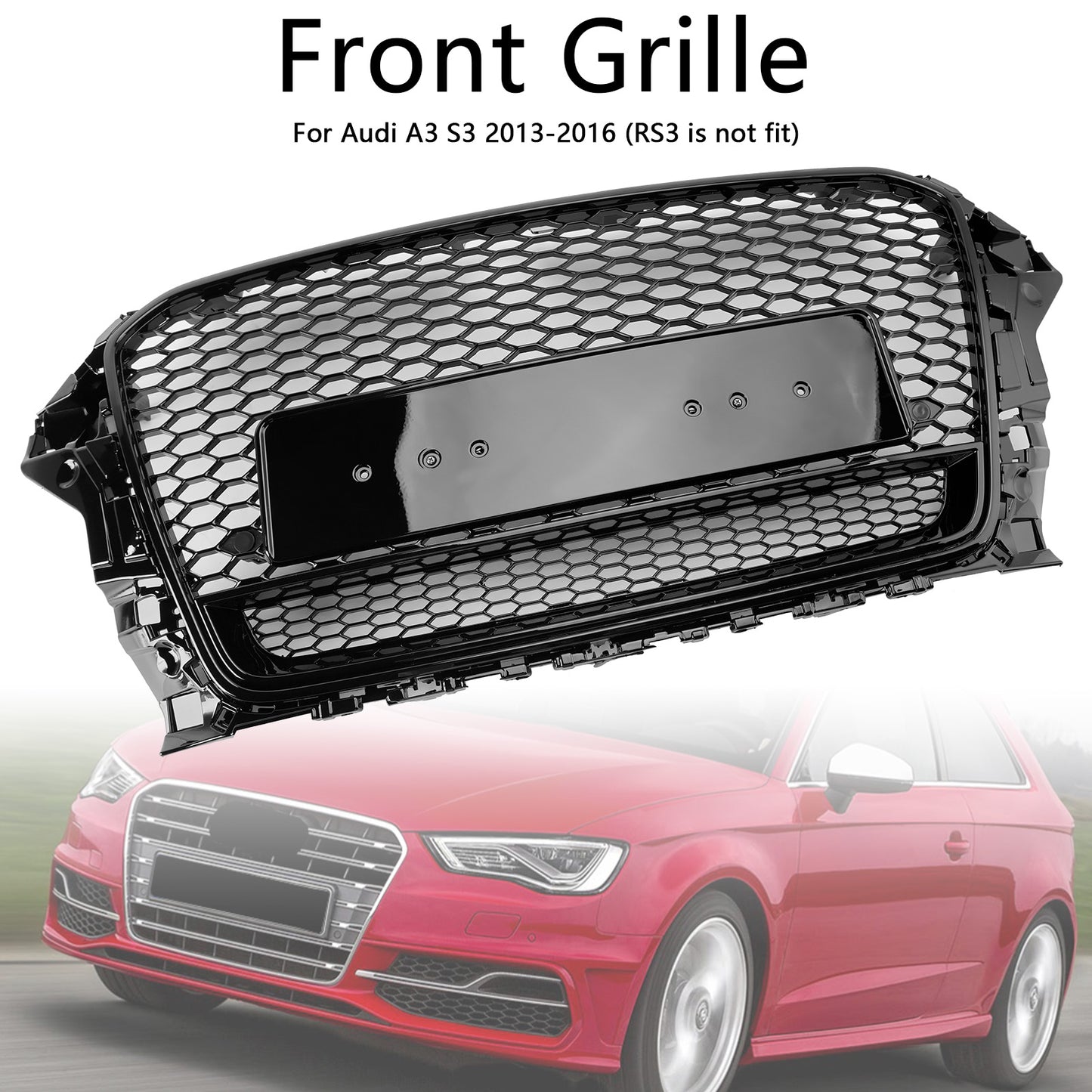 Audi A3 S3 2013-2016 To RS3 Style Front Henycomb Bumper Grill Grille W/Quattro