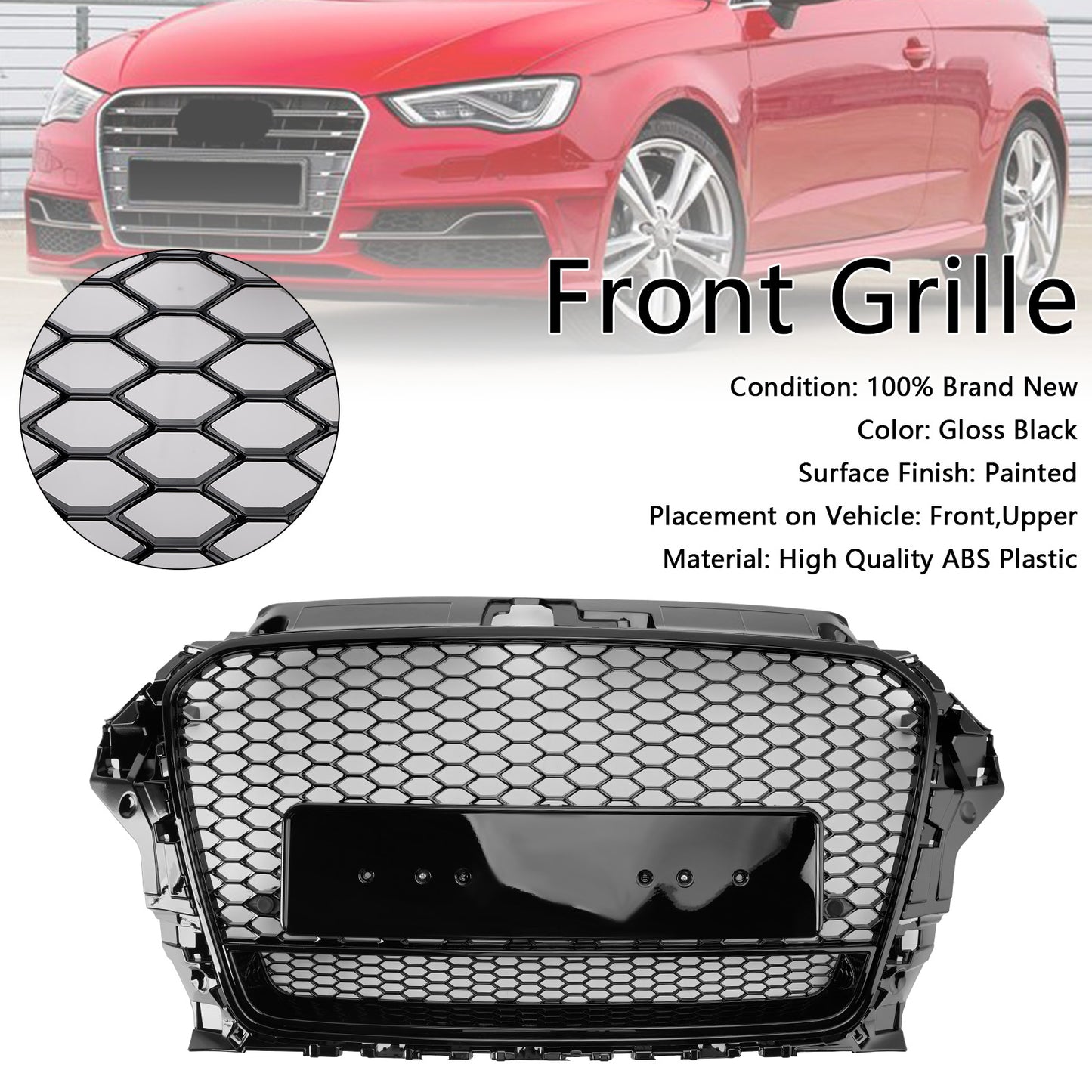 Audi A3 S3 2013-2016 To RS3 Style Front Henycomb Bumper Grill Grille W/Quattro