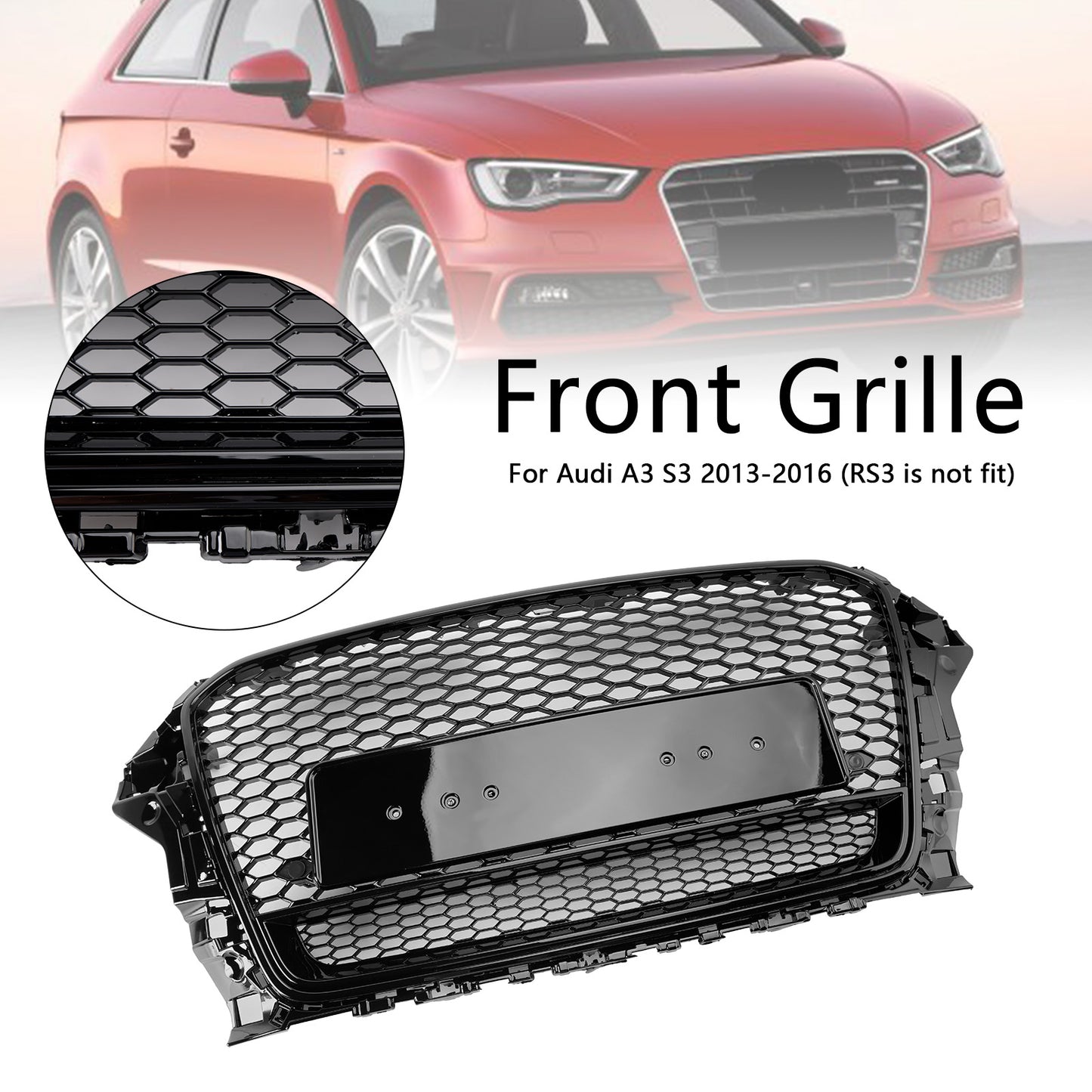 Audi A3 S3 2013-2016 To RS3 Style Front Henycomb Bumper Grill Grille W/Quattro