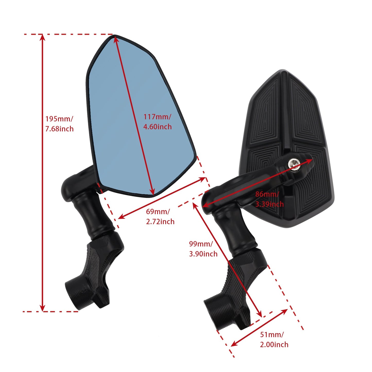 M8 M10 Mount Anti-glare Blue Glass Rearview Mirrors Universal Premium Aluminum Side Mirror