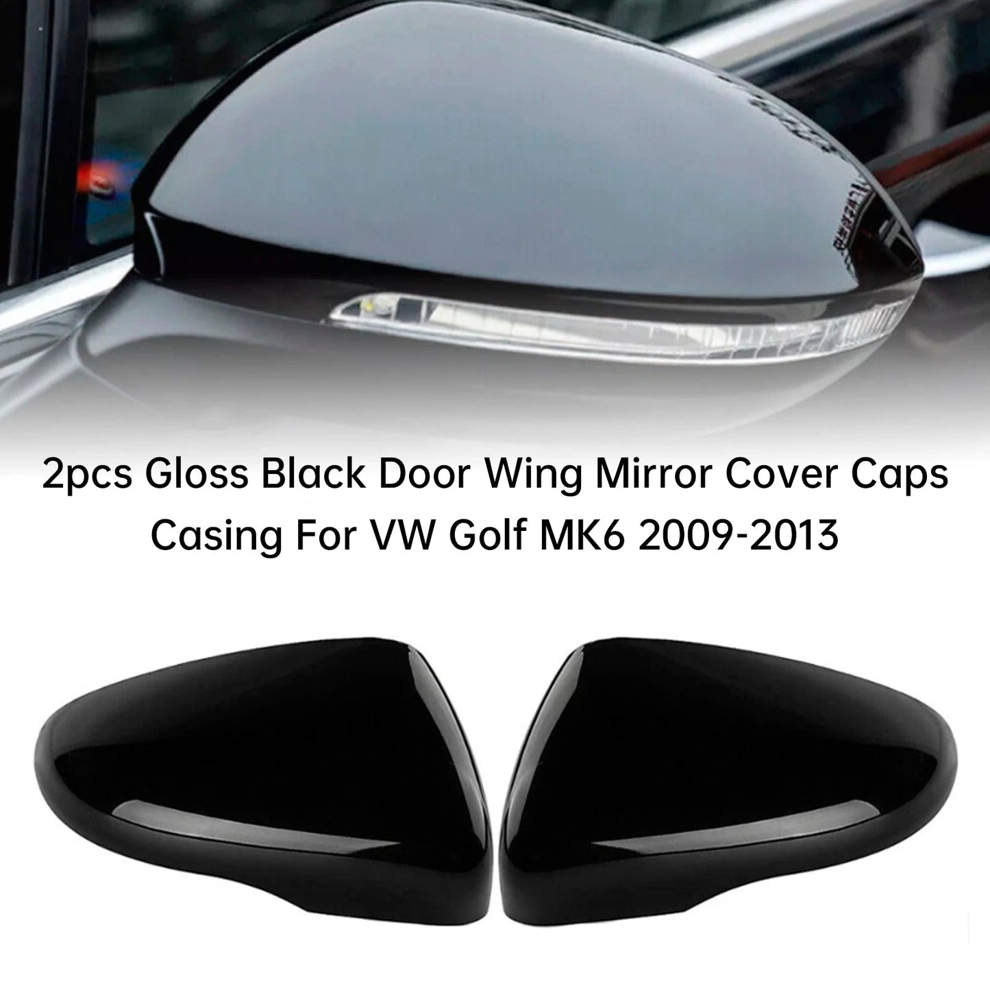 VW Golf MK6 2009-2013 2pcs Gloss Black Door Wing Mirror Cover Caps Casing