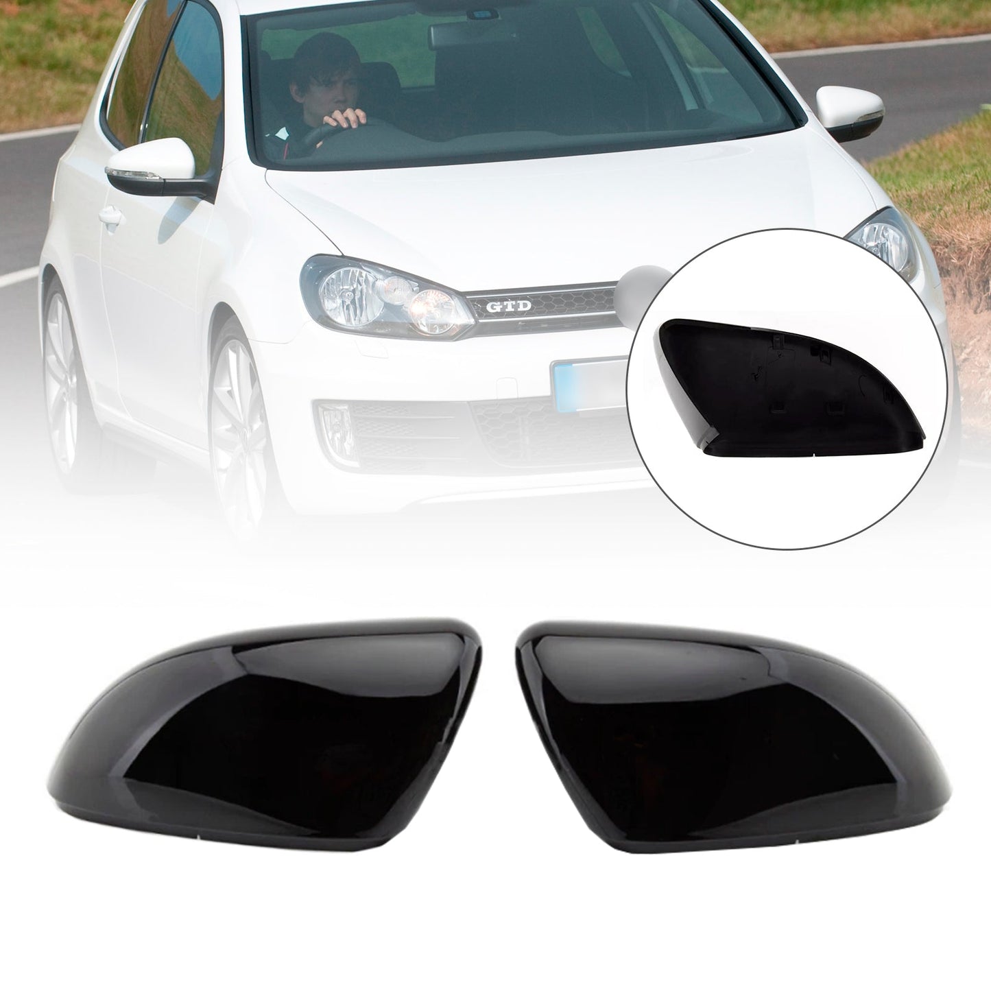 VW Golf MK6 2009-2013 2pcs Gloss Black Door Wing Mirror Cover Caps Casing