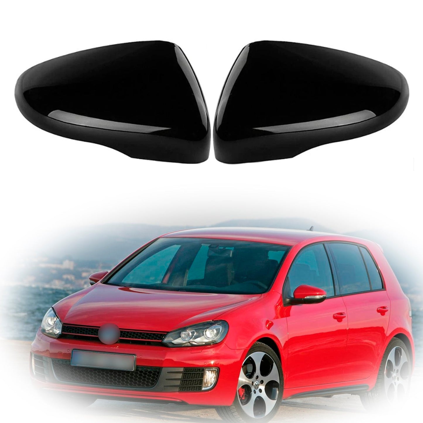 VW Golf MK6 2009-2013 2pcs Gloss Black Door Wing Mirror Cover Caps Casing