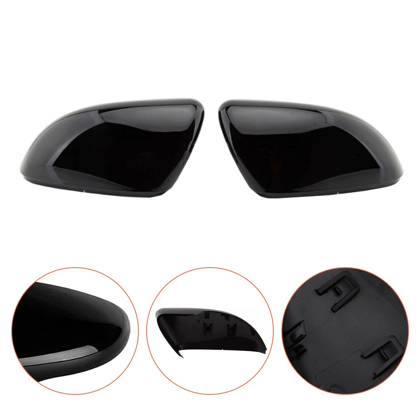VW Golf MK6 2009-2013 2pcs Gloss Black Door Wing Mirror Cover Caps Casing