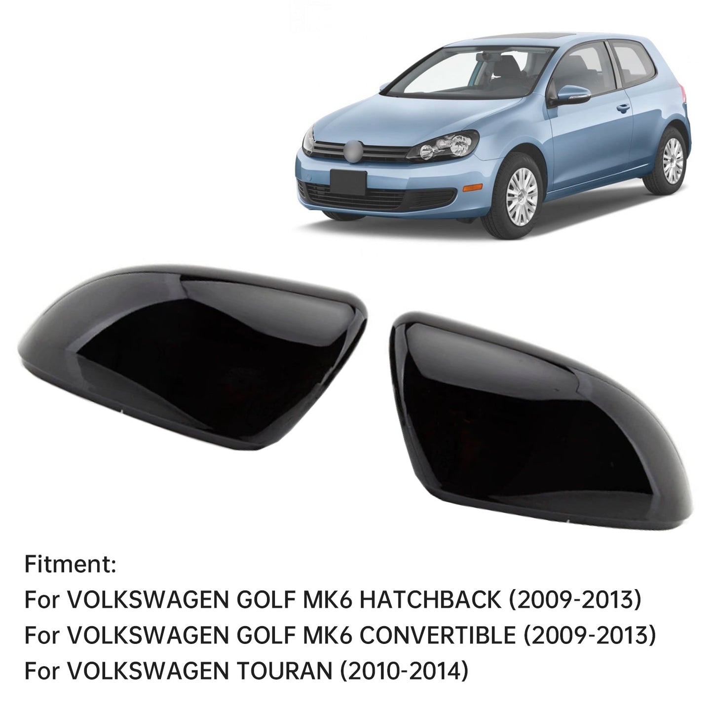 VW Golf MK6 2009-2013 2pcs Gloss Black Door Wing Mirror Cover Caps Casing