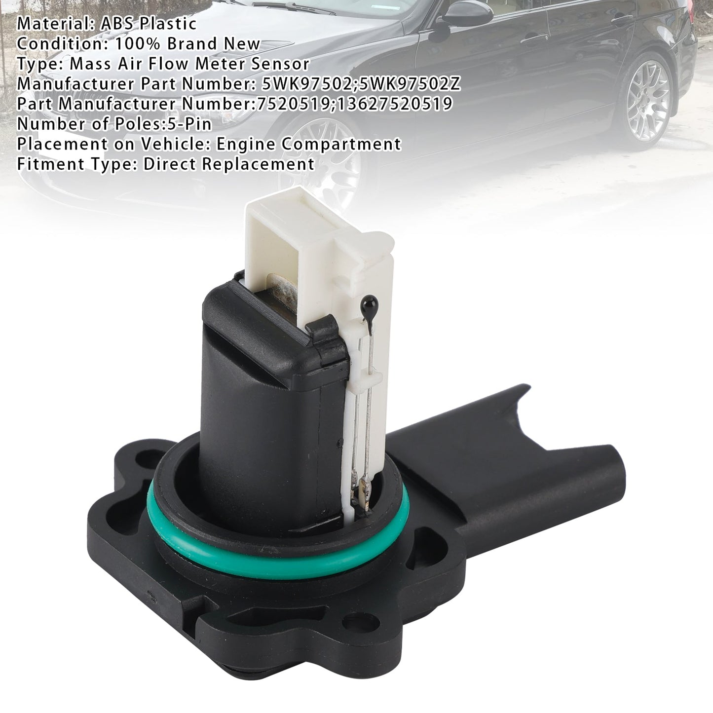 BMW E60 E61 E63 E64 E87 E90 E91 5WK97502 Mass Air Flow Meter Sensor