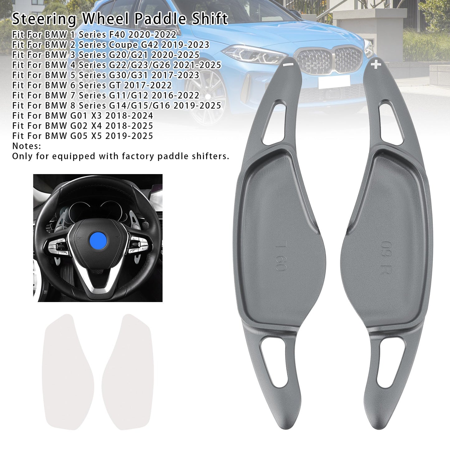 Grey Steering Wheel Paddle Shifter Extensions For BMW G20 G21 G30 G31 F40 F22 F23