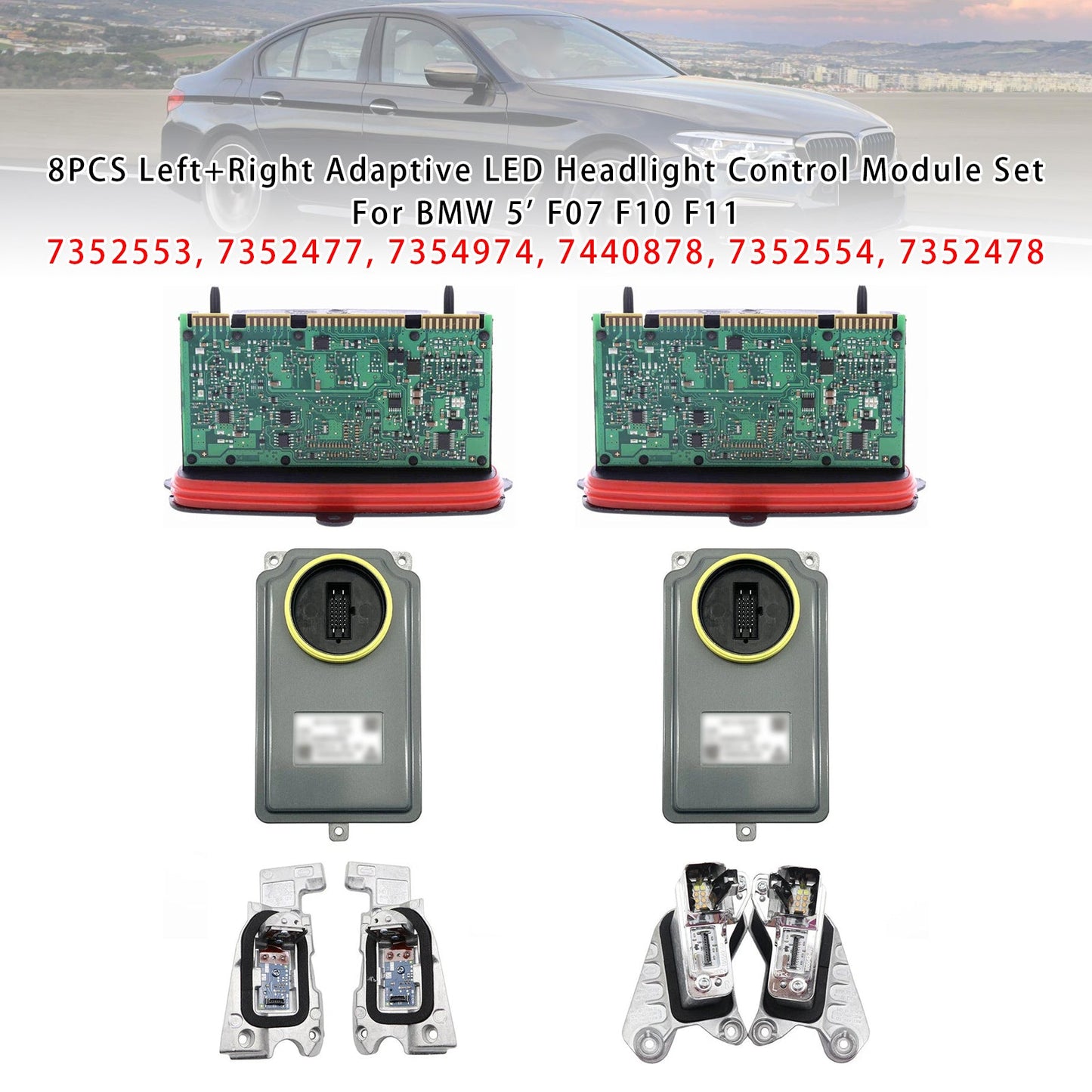 8PCS Left+Right Adaptive LED Headlight Control Module Set For BMW 5' F07 F10 F11