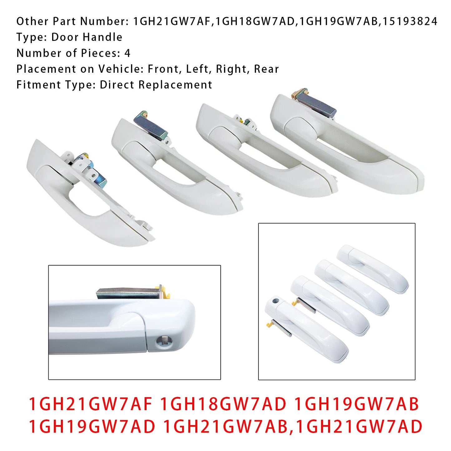 2012-2018 Dodge Ram 1500 2500 3500 4pcs Door Handles 1GH21GW7AF 1GH18GW7AD