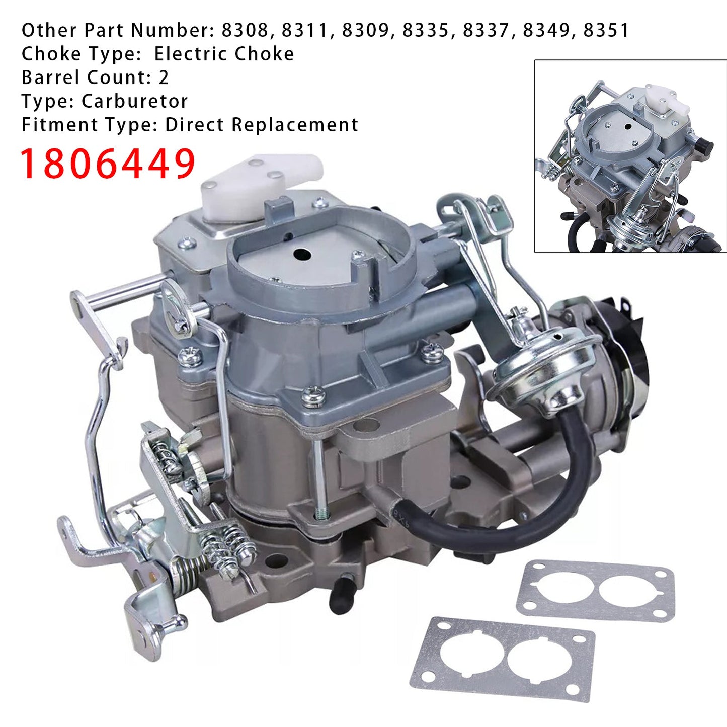 2 BBL Carburetor 1806449 For Jeep 258 4.2L CJ5 CJ7 1979-86 Wagoneer BBD Electric Choke