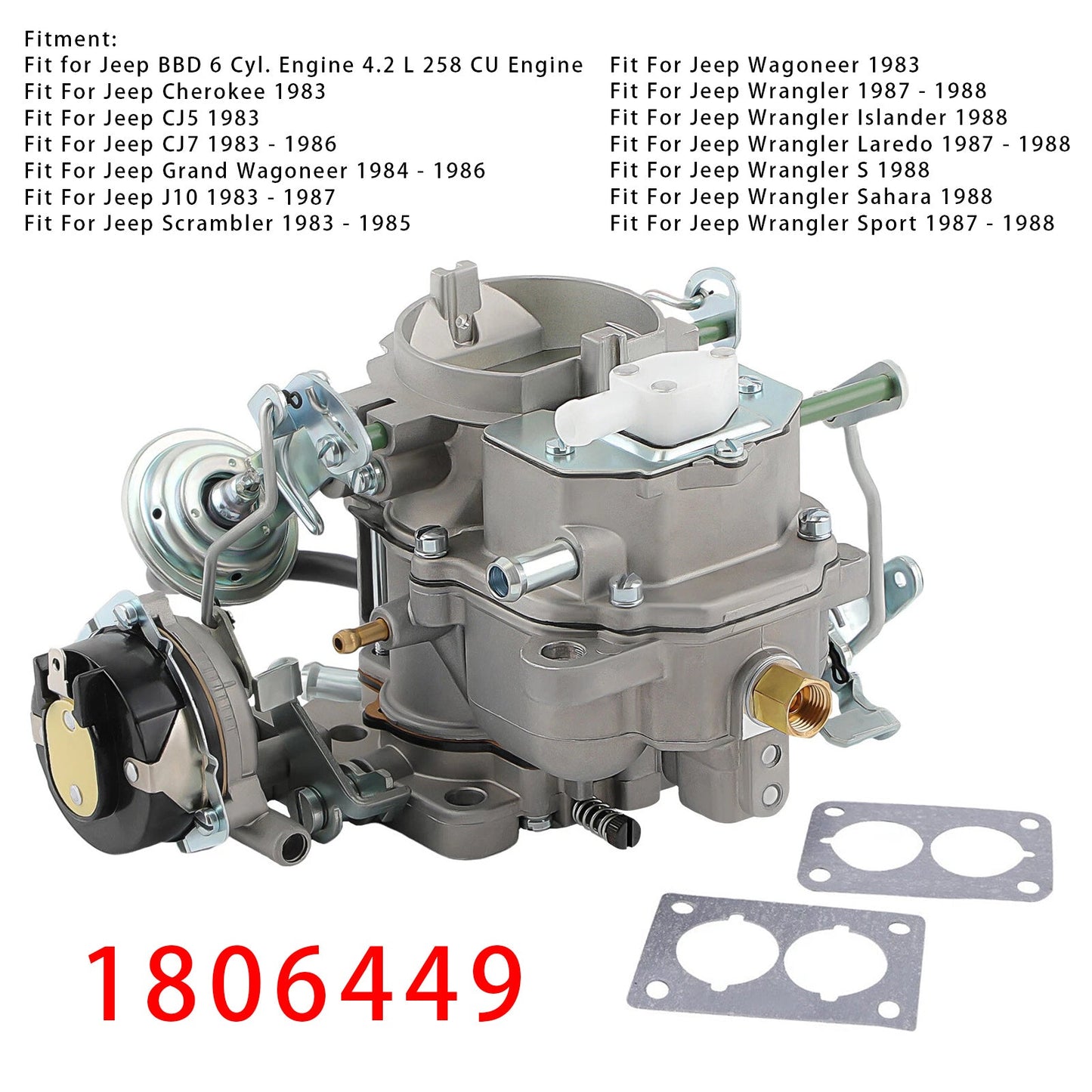 2 BBL Carburetor 1806449 For Jeep 258 4.2L CJ5 CJ7 1979-86 Wagoneer BBD Electric Choke