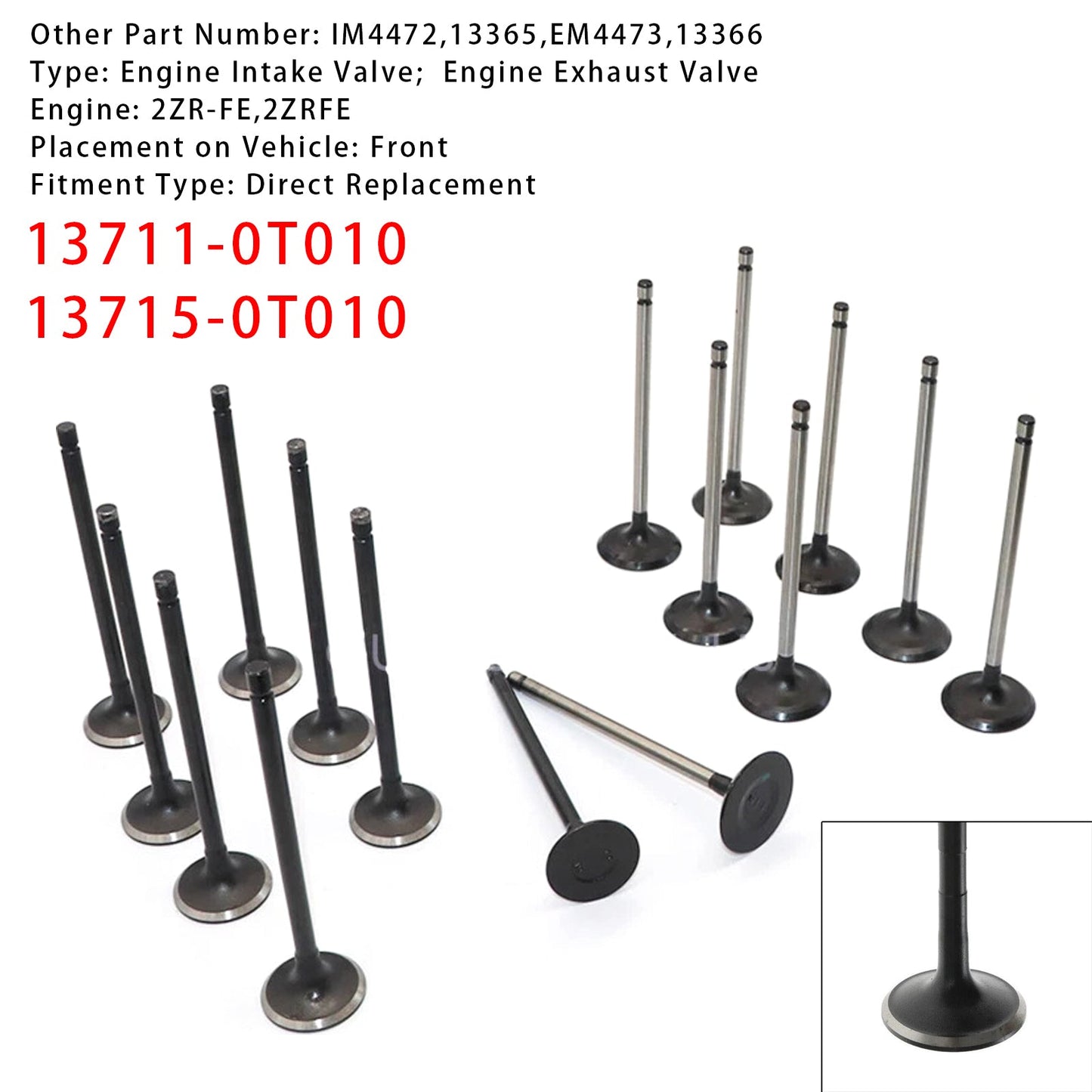 Kit de válvulas de admisión y escape de 16 piezas para Scion Toyota L4 1.8L DOHC 2ZR-FE 2008-2015