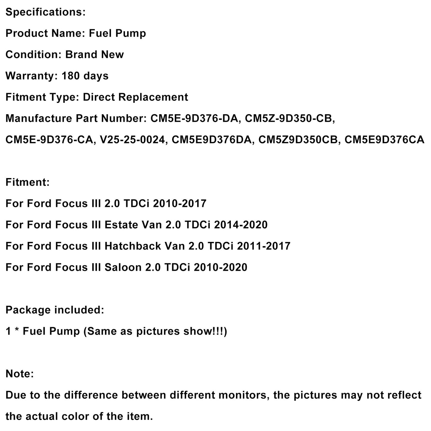 High Pressure Fuel Pump CM5E-9D376-DA Fit Ford Focus III 2.0 TDCi 2010-2020