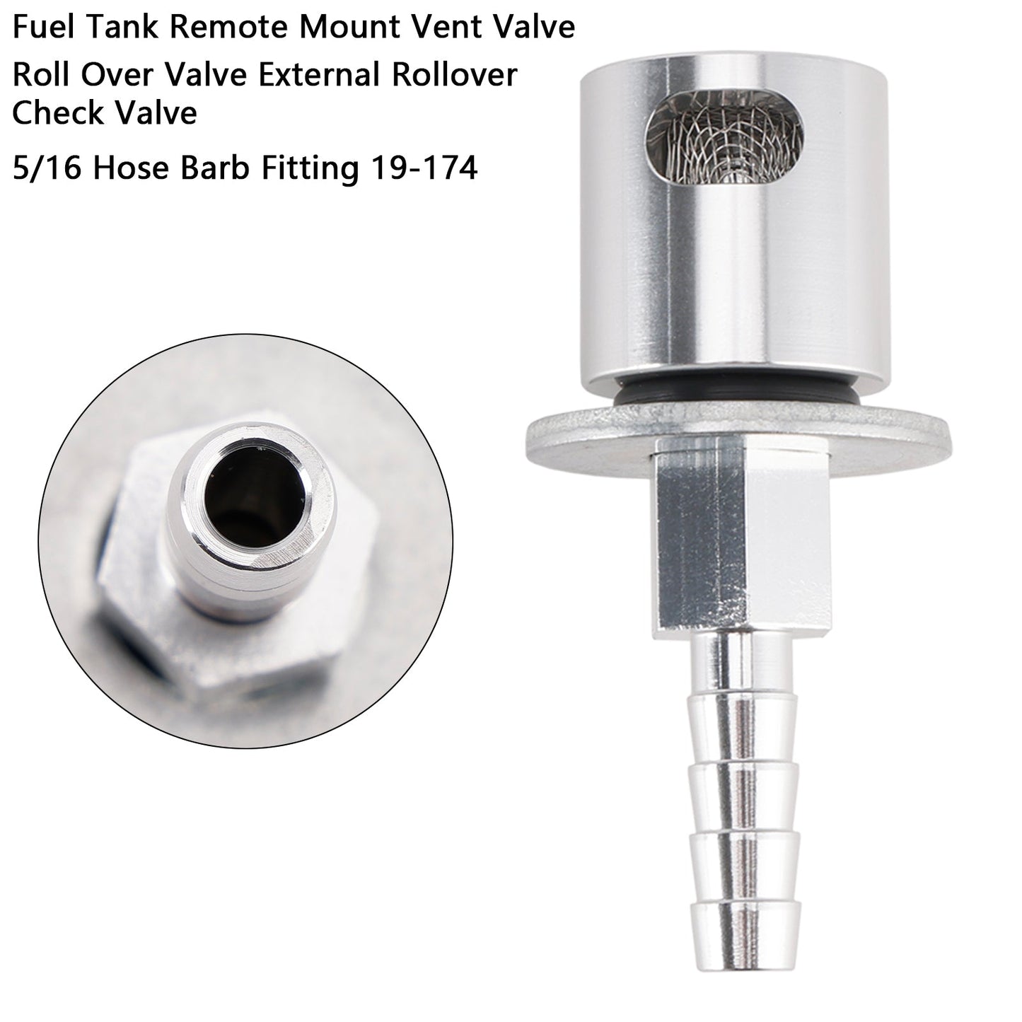 Fuel Tank Remote Mount Vent Valve Roll Over Valve External Rollover Check Valve 5/16 Hose Barb Fitting 19-174