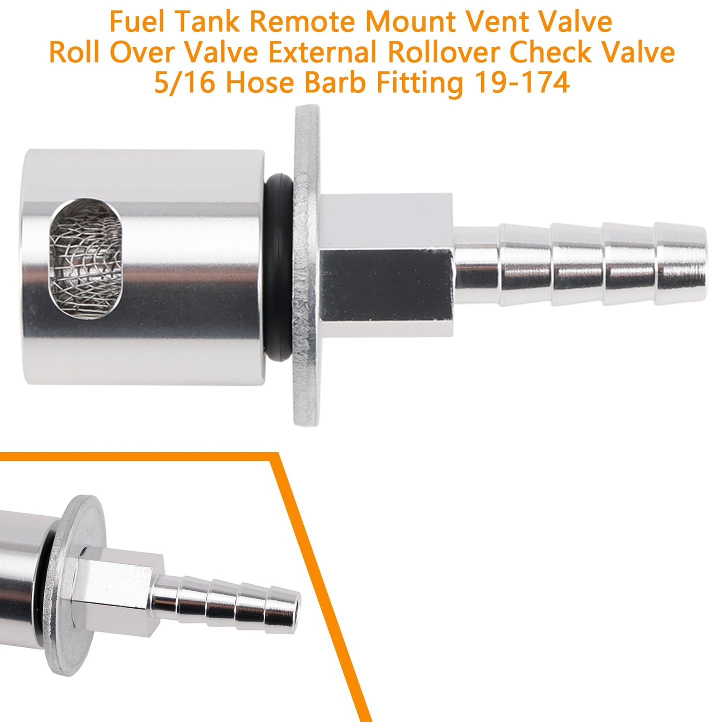 Fuel Tank Remote Mount Vent Valve Roll Over Valve External Rollover Check Valve 5/16 Hose Barb Fitting 19-174
