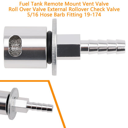 Fuel Tank Remote Mount Vent Valve Roll Over Valve External Rollover Check Valve 5/16 Hose Barb Fitting 19-174
