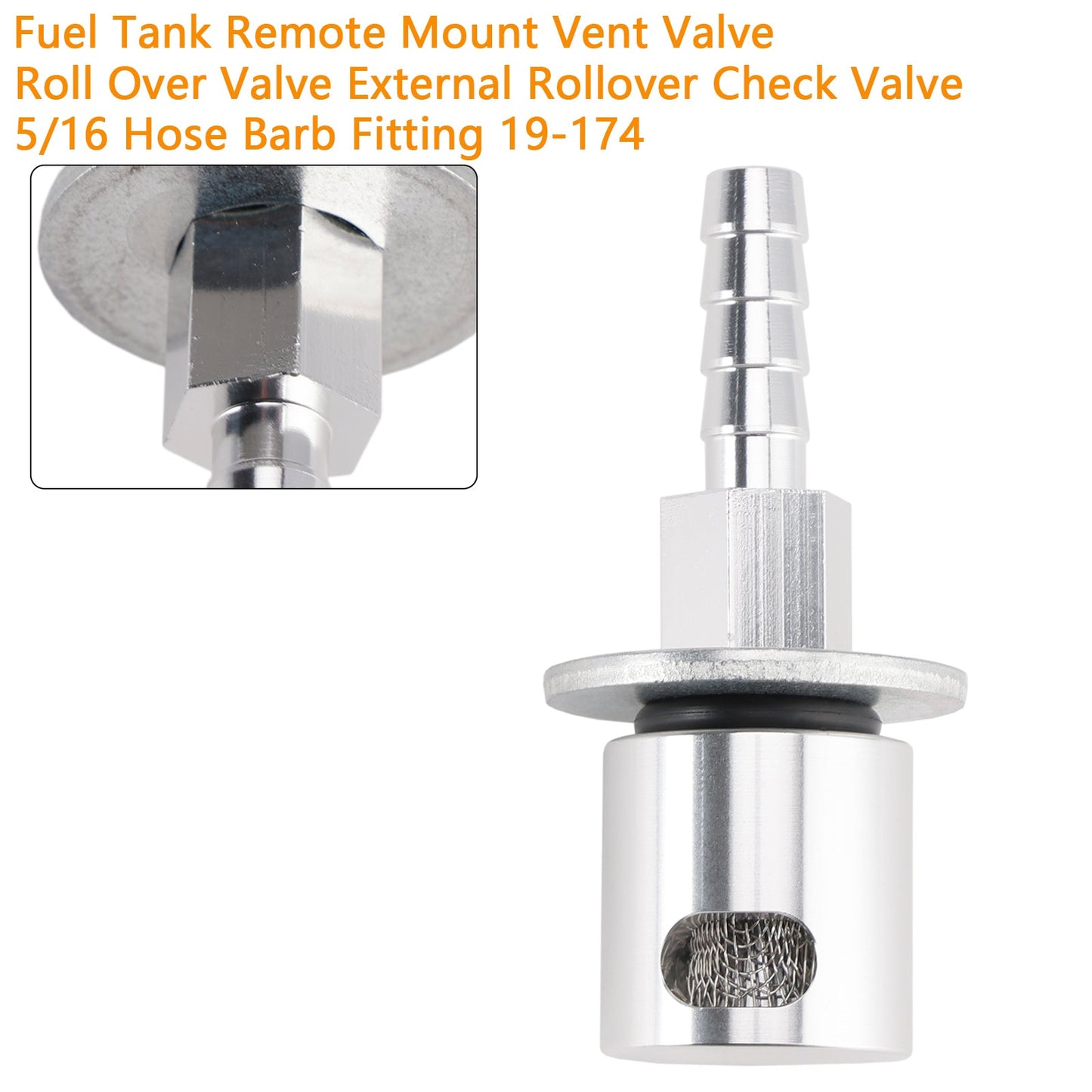 Fuel Tank Remote Mount Vent Valve Roll Over Valve External Rollover Check Valve 5/16 Hose Barb Fitting 19-174