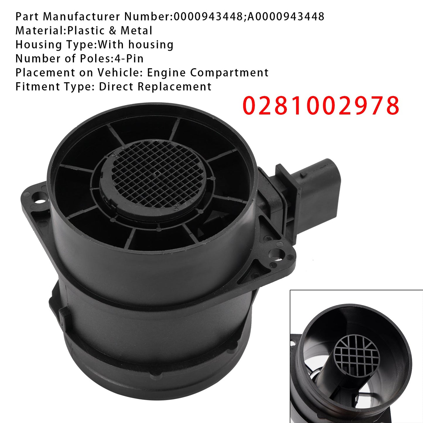 Mercedes Sprinter 2500 3500 3.0L V6 0281002978 Mass Air Flow Meter Sensor
