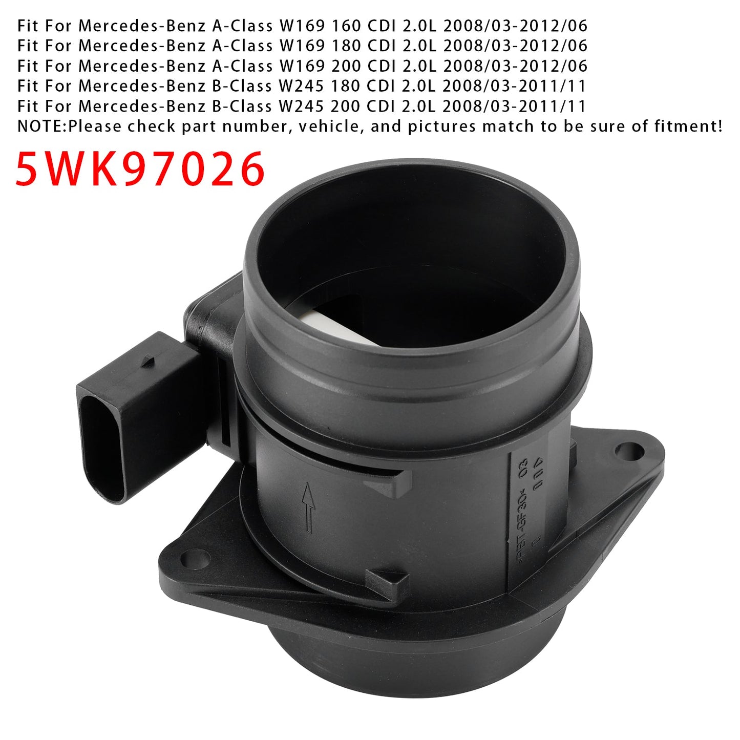 Mercedes-Benz A B W245 W169 5WK97026 Mass Air Flow Meter Sensor