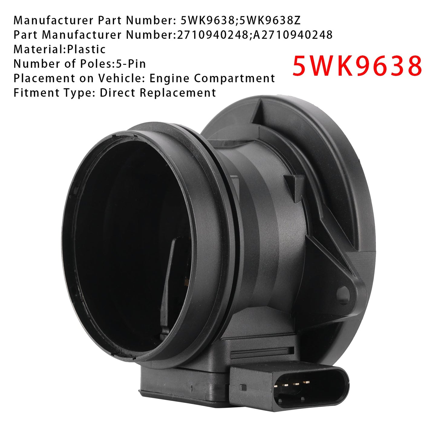 Mercedes-Benz W203 W211 C209 5WK9638 Mass Air Flow Meter Sensor