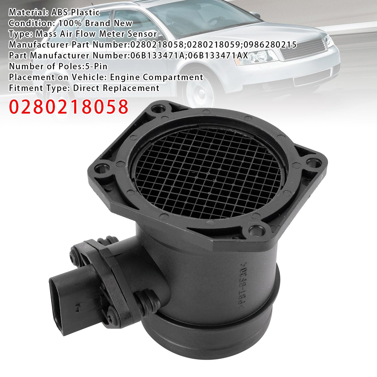 Audi A4 B6 B7 A6 C5 VW Passat 3B 2.0L 0280218058 Mass Air Flow Meter Sensor