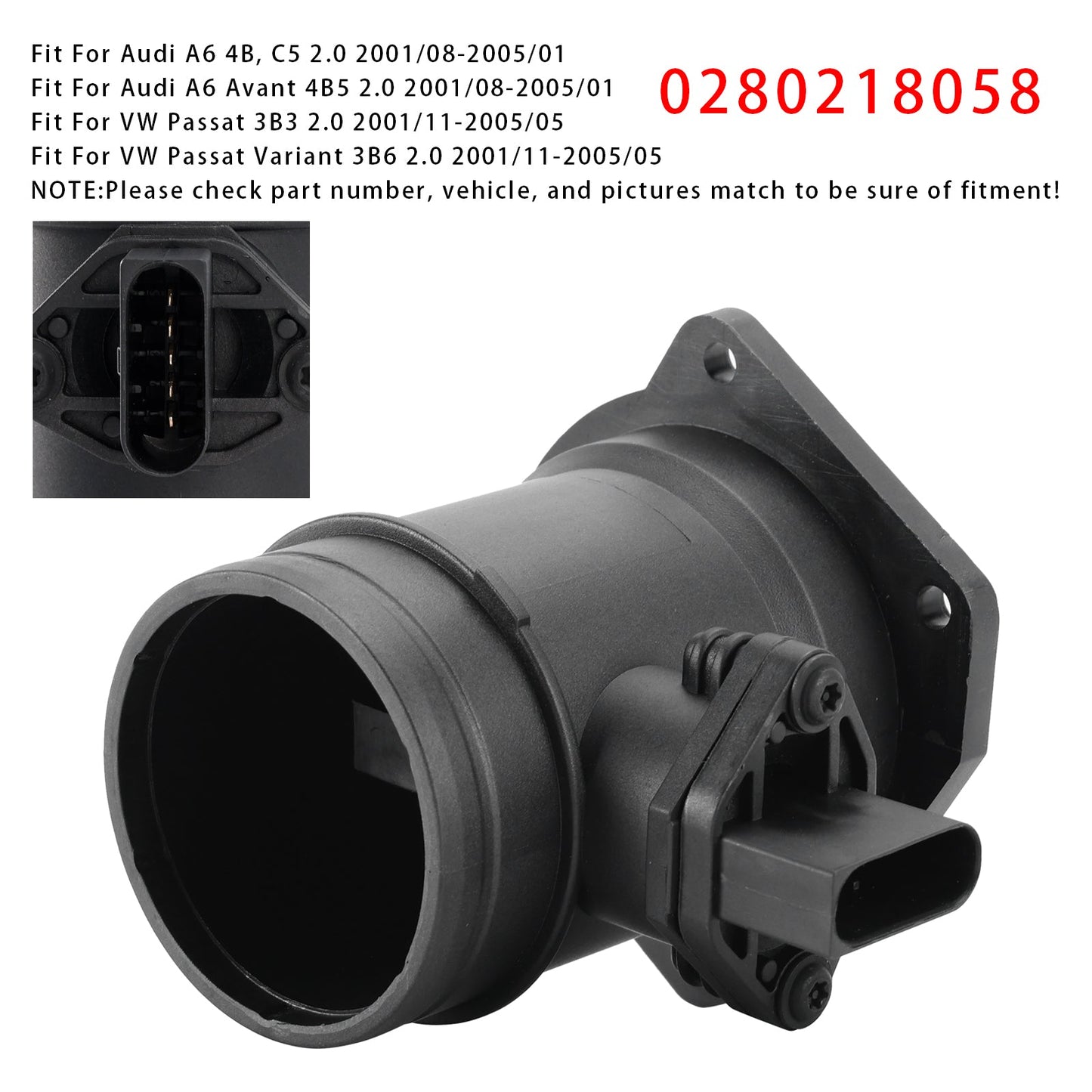 Audi A4 B6 B7 A6 C5 VW Passat 3B 2.0L 0280218058 Mass Air Flow Meter Sensor